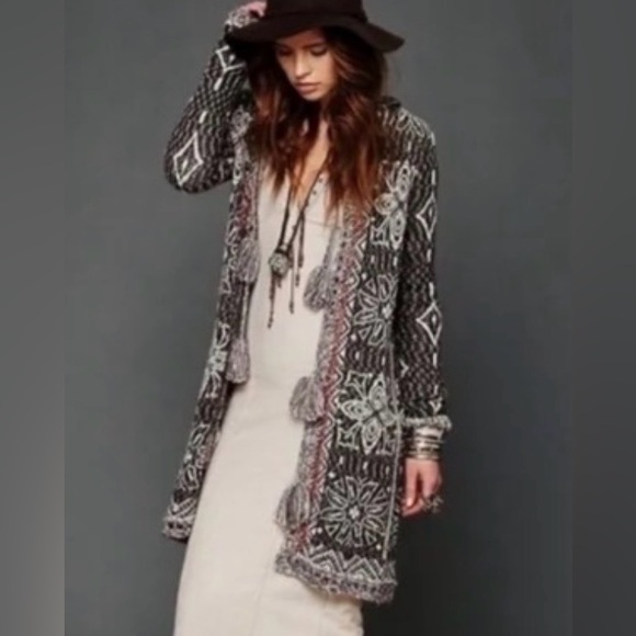 Free People Hooded Cardigan - Brown and Cream - Picture 2 of 6